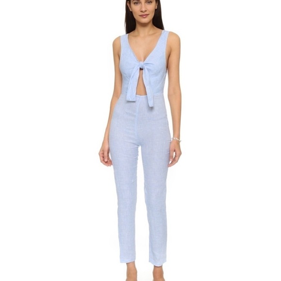 Solid & Striped 100% pure Linen The Jumpsuit Sky blue front tie women’s size M - Picture 1 of 10
